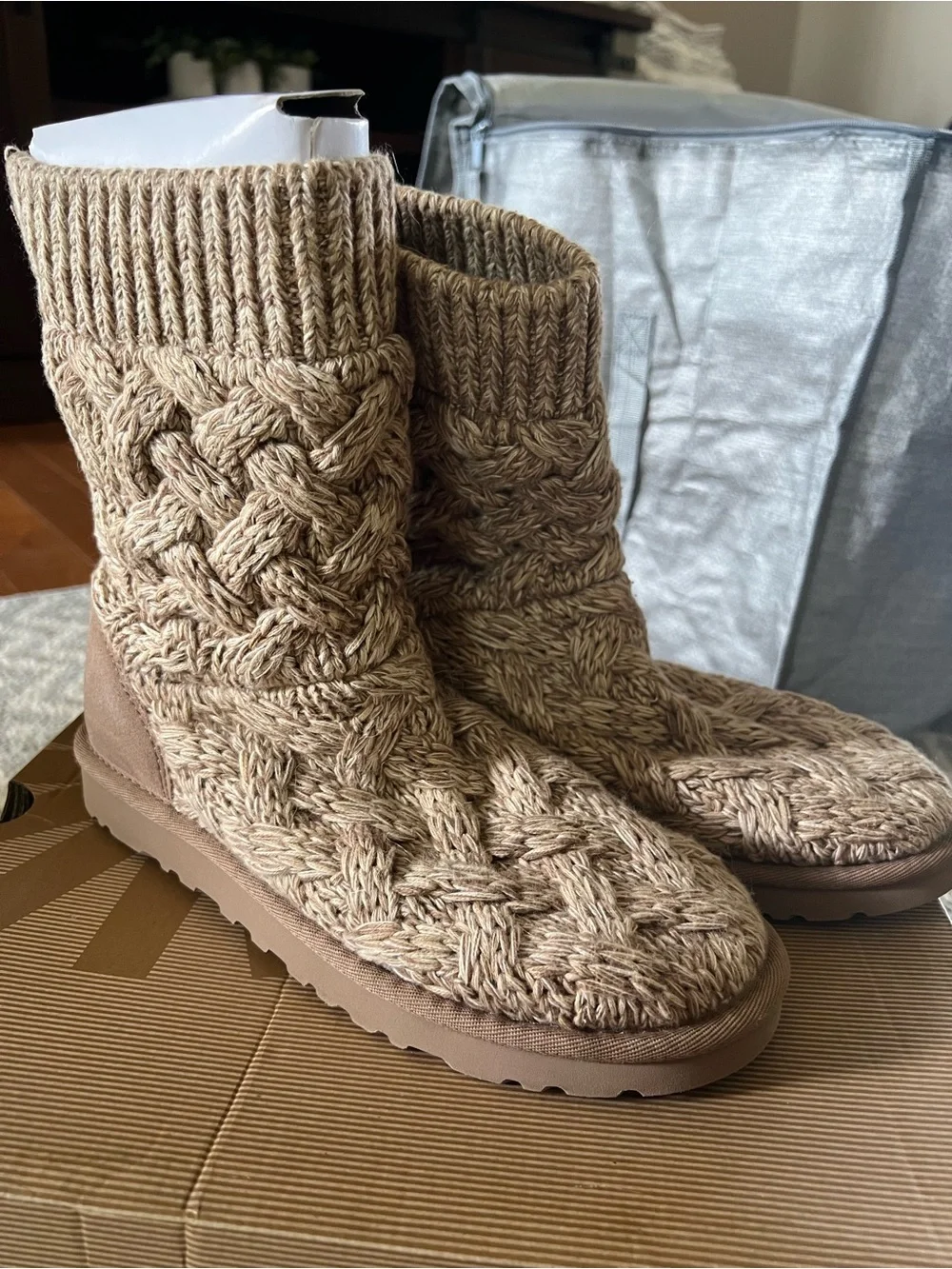Women's UGG Knit Cable Ankle Boots - Tan